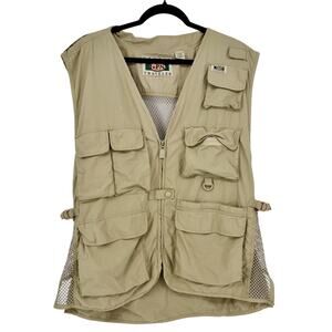Global Tracking System Men’s Vest XL Tan Hunting Fishing Hiking Pockets Vented